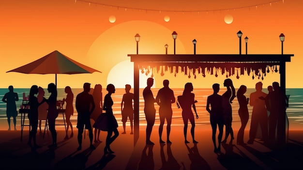 Summer Beach Bar party vibes illustration Generative AI