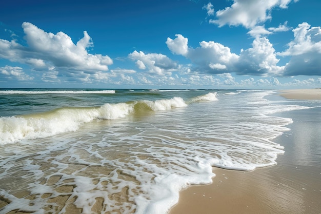 夏のビーチ・ブレイス 晴れた海岸線と海の波の本質を捉える