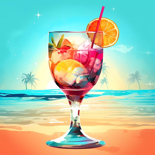 Summer beach cocktail illustration