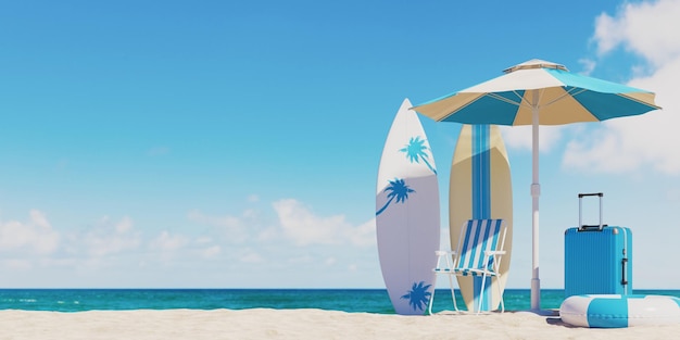 Summer beach holiday concept background 3d rendering