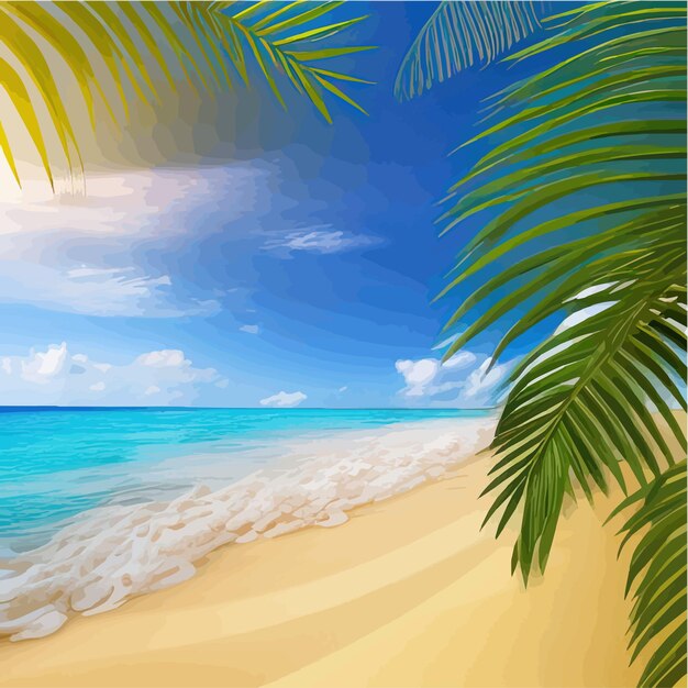 Summer on beach Palms and plants around Vector illustration Summer vacation on the sea coast whit