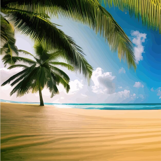 Summer on beach Palms and plants around Vector illustration Summer vacation on the sea coast whit