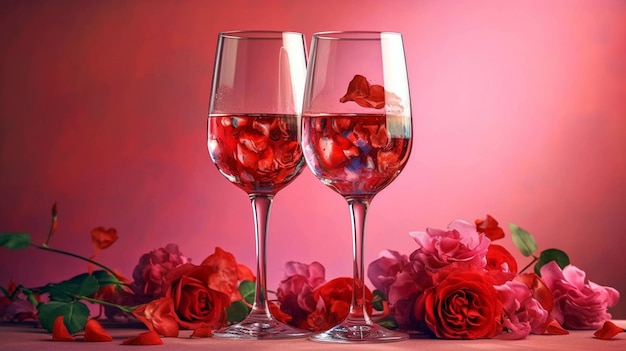 Summer beach picnic on the coast with rose wine in glasses romantic party concept AI Generative