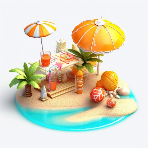夏のビーチ 3Dレンダリング