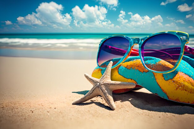 Photo summer beach sunglasses blurred background