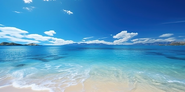 summer beach at sunny day with blue sky and blue ocean