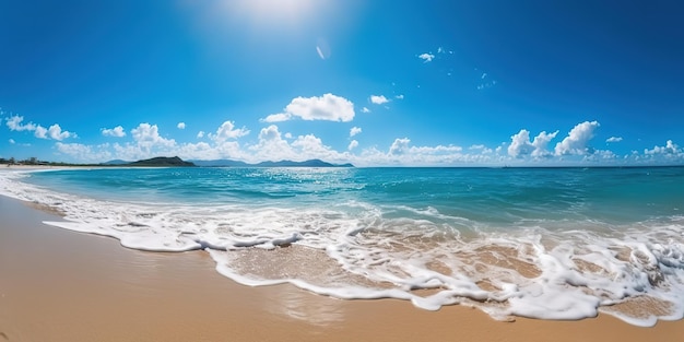 summer beach at sunny day with blue sky and blue ocean