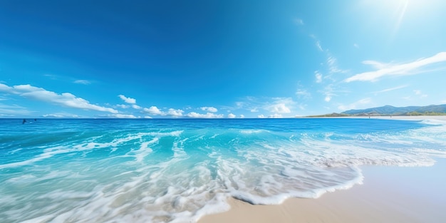 summer beach at sunny day with blue sky and blue ocean