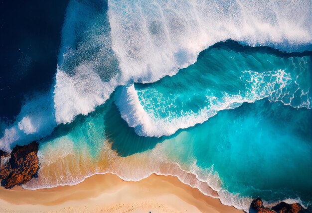 Summer beach top view of soft blue ocean wave illustration