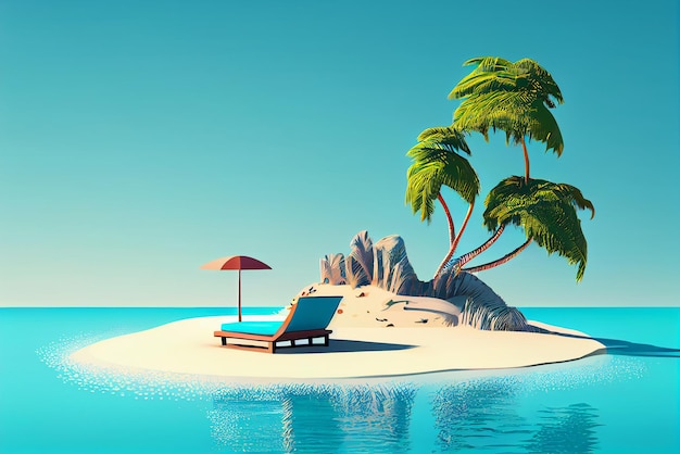 Summer beach vacation scene with blue background