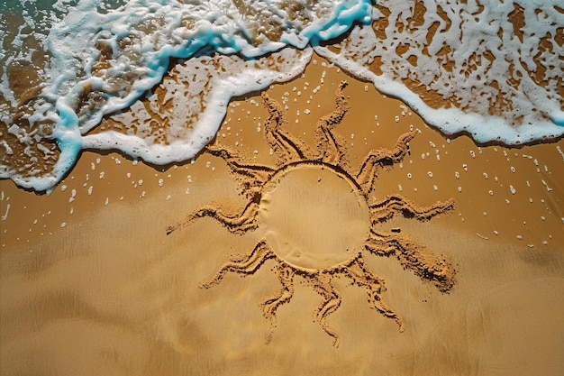 Summer beach with a sun drawn in the sand holidays and vacation background