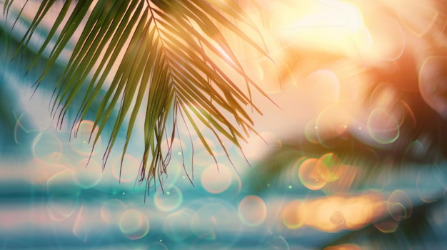 summer beach with tropical leaves summer background