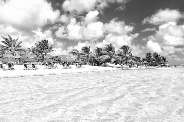 Summer beach with umbrellas on coast