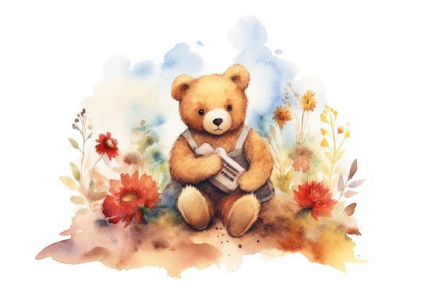 Summer bear watercolor copy space mockup