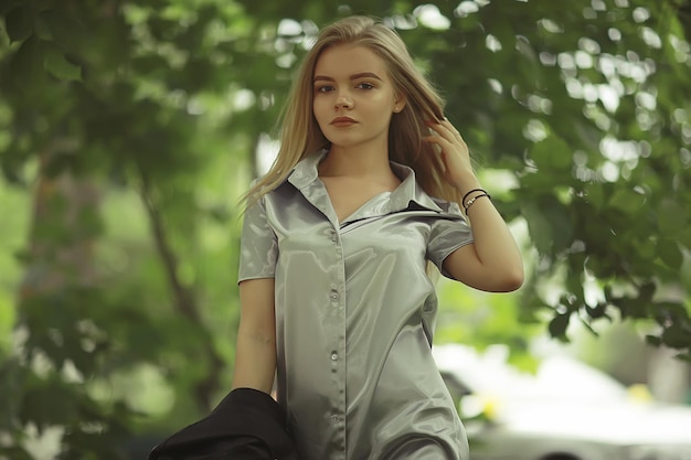 Summer beautiful young blonde in the park