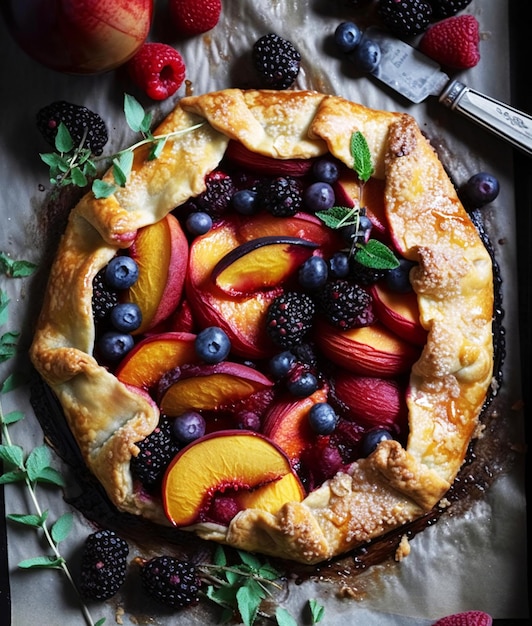 Photo summer berry and peach galette ai generated ai generativ