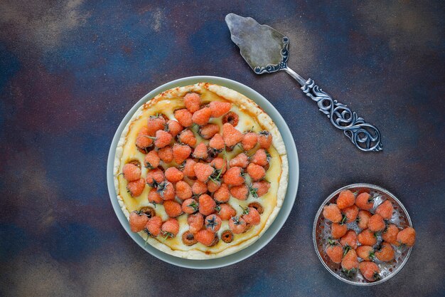 Summer berry tart pie with ricotta cottage cheese