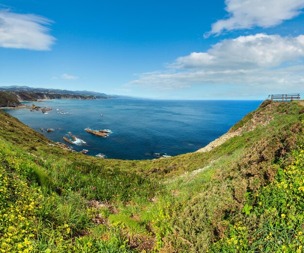 Summer blossoming cape vidio coastline landscape asturias coast cudillero spain