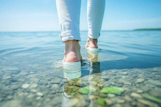 Foto corpo estivo in acqua corpo parte di magra e in forma sportiva giovane ragazza sopra il mare sfondo viaggiare e