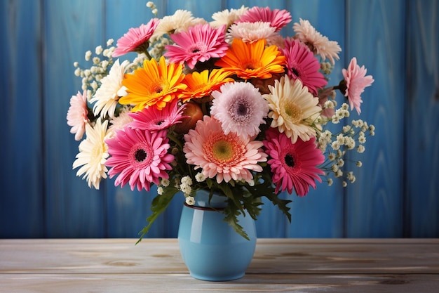 新鮮なゲルベラ・デイジーとクリスアンテムの夏の花束