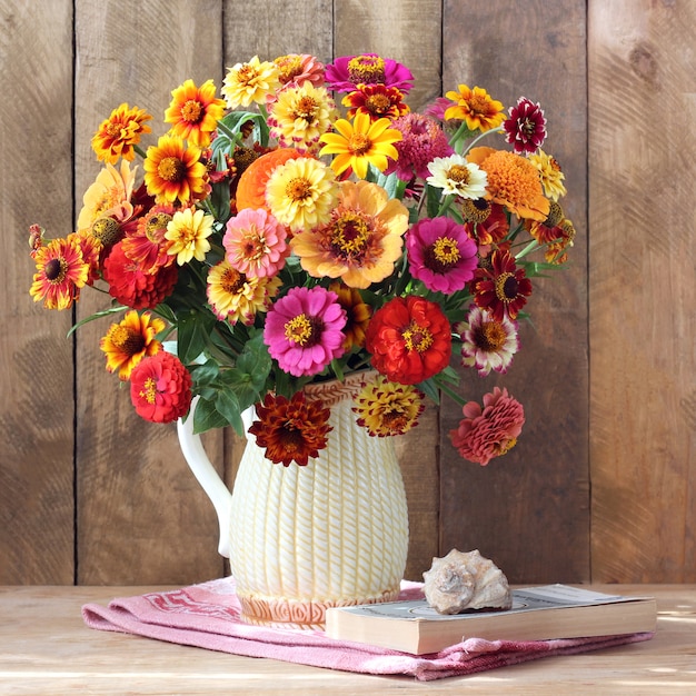 Summer bouquet on the table in the jar