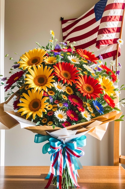 Photo summer bouquet of vibrant multicolored daisies and gerberas