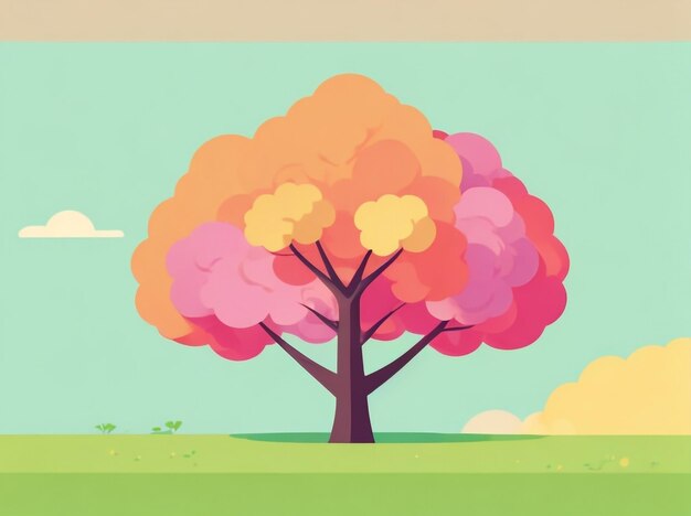 Summer breeze background with flat design style and vibrant tree