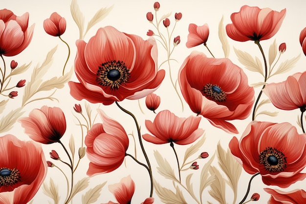 Summer bright red poppy flowers Generative AI