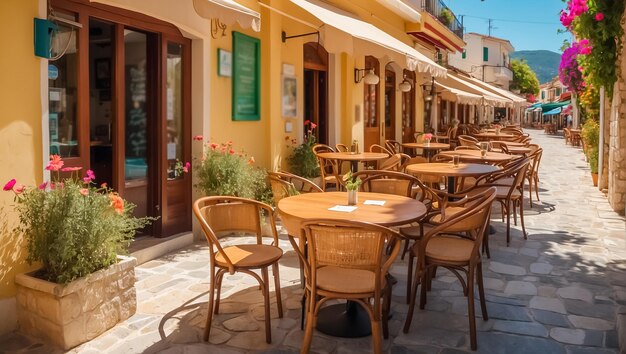 Summer cafe on the street in Greece