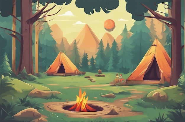 Summer camp background in the forest