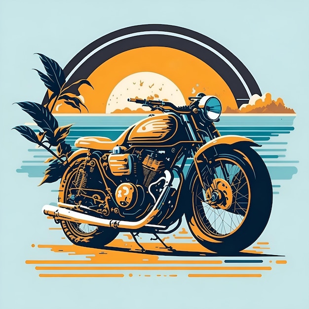 Photo summer classic motorcycle on long beach images with ai generated