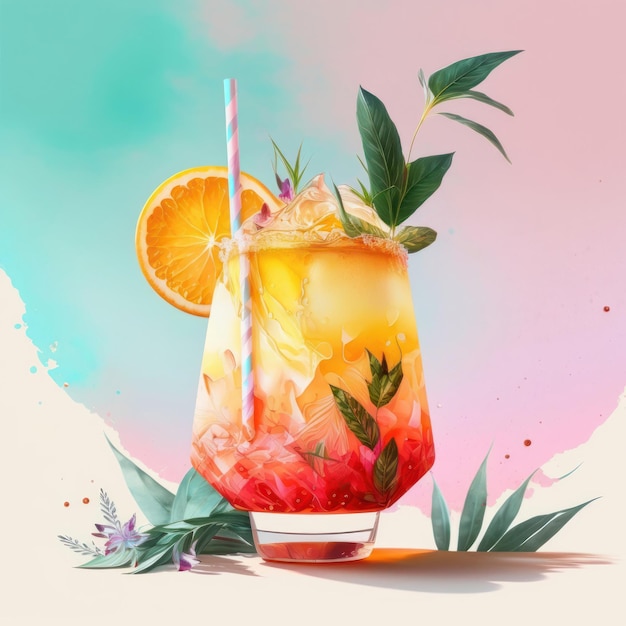Summer cocktail Illustration AI GenerativexA