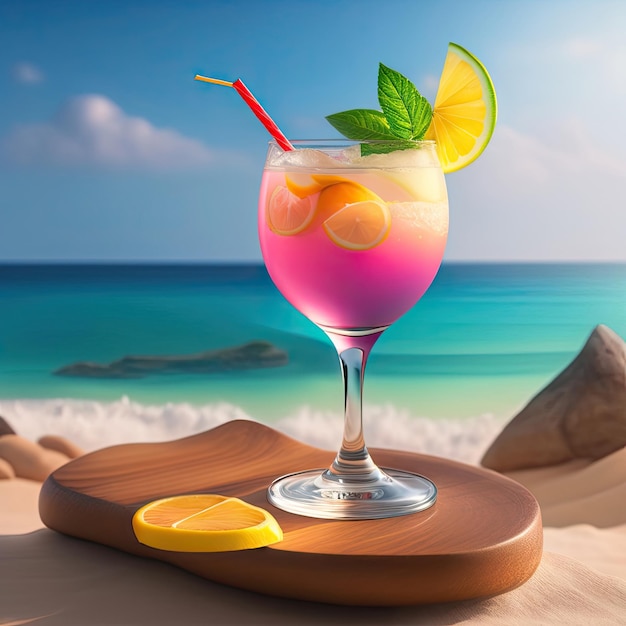 Summer cocktail on sea background