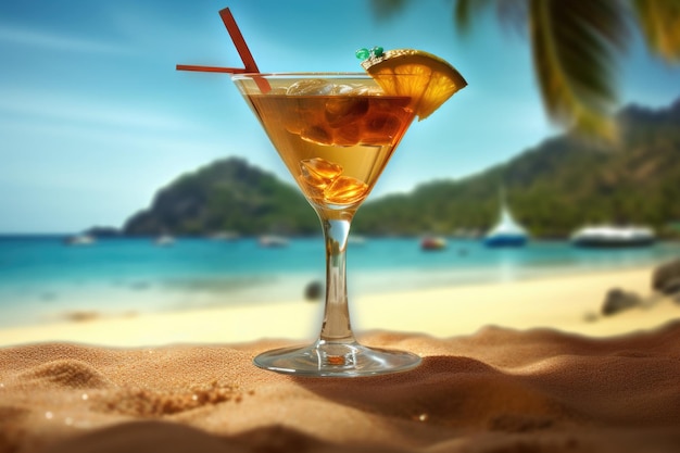 Summer cocktail at sea beach Generative AI