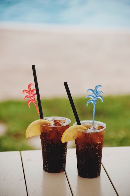 Summer cocktail in the water park on vacation