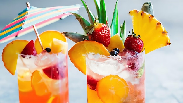 Summer cocktail with fresh fruits