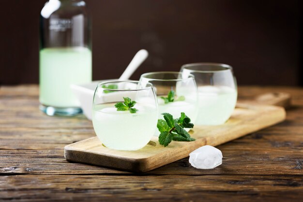 Summer cocktail with rum, ice and mint