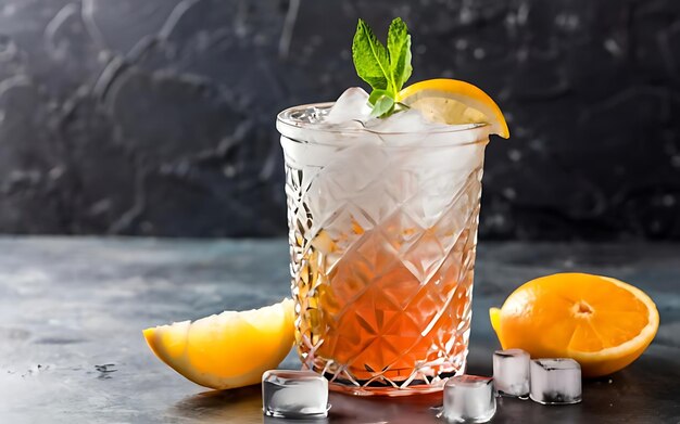 Фото Летние коктейли алкогольный коктейль с льдом и цитрусовыми фруктами