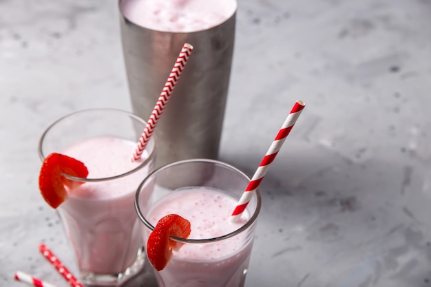 Summer cold refreshing drink based on strawberries and ice cream