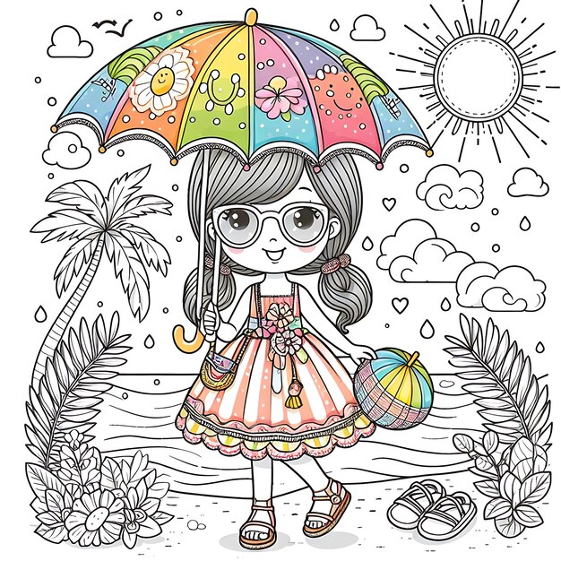 Summer Coloring Pages Beach Background Palm Tree Images