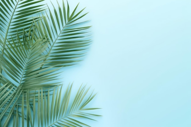 Summer composition palm leaves on pastel blue background ai generated