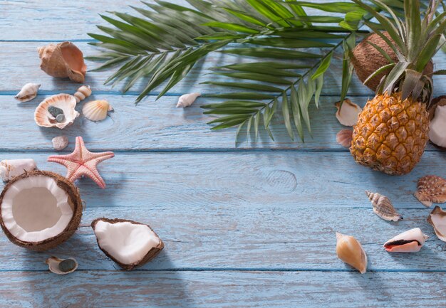 Summer composition on wooden table