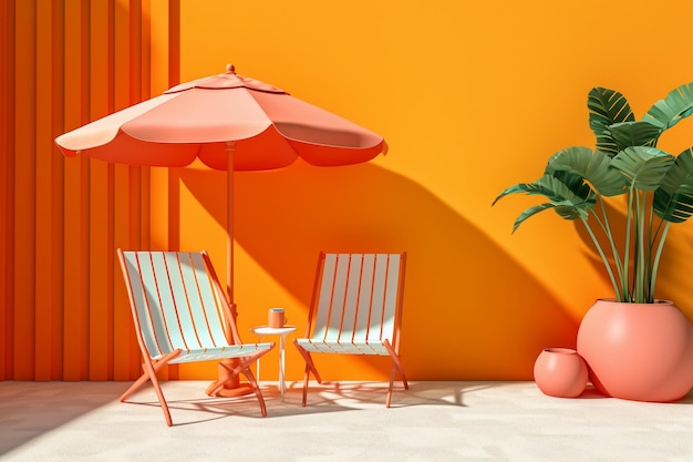 Summer concept beach chairs and umbrella Generative ai