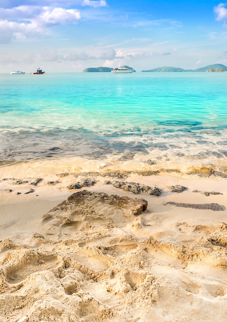 Summer concept, Beach sand and blue in blue sky