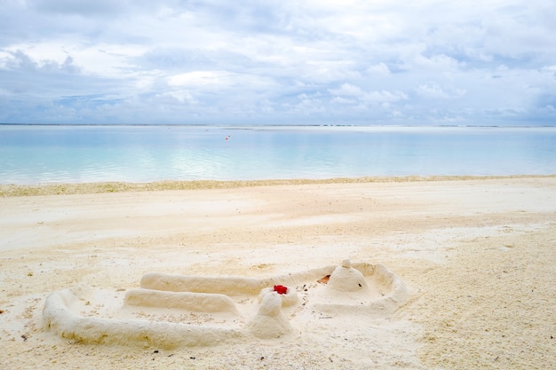 Summer concept , Beach white sand and turquoise sea color at maldives on the weekend holidays