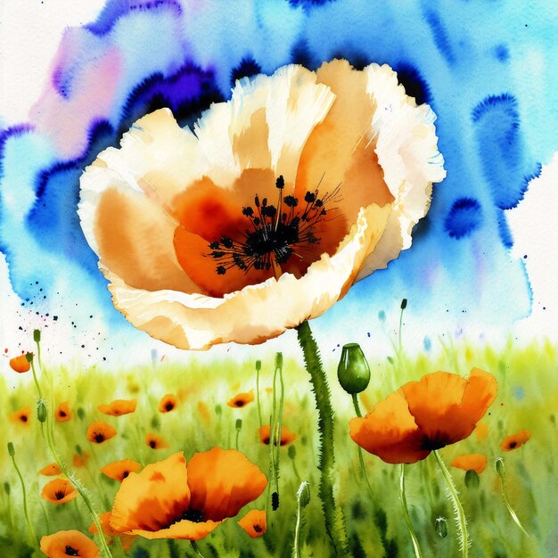 Summer concept Beautiful watercolor Poppies A radiant Poppies Natures Beauty Generative AI