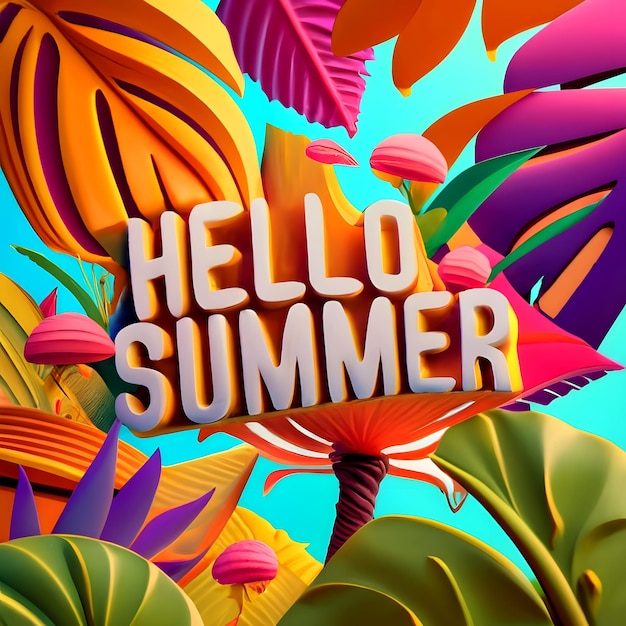 Photo summer concept design summer panorama abstract illustration with jungle exotic leaves colorful de