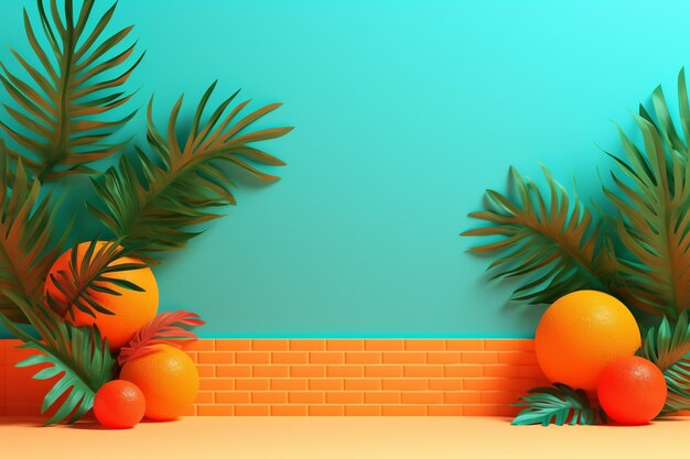 Summer concept orange and tropical leaf Generative ai