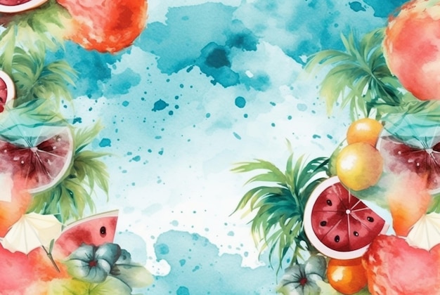 Summer concept watercolor abstract background generative ai