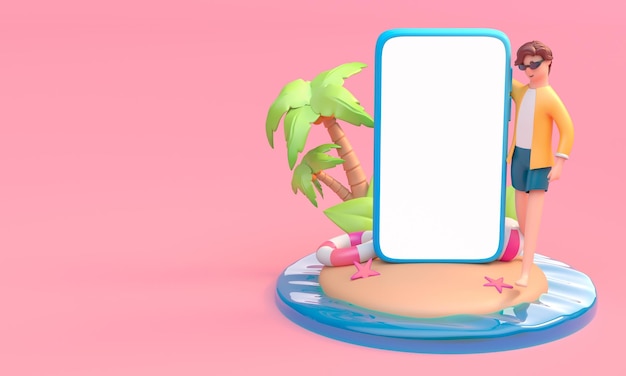 Summer Concept With Mobile 3D Illustration